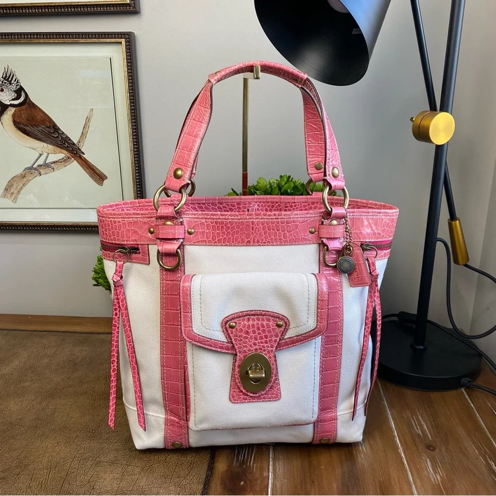 Coach RARE Exotic Legacy Pink Croc Embossed Trim Tote Y2K - Picture 17 of 17